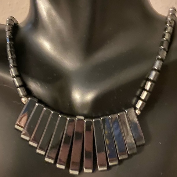 Black Hematite Beaded Necklace With Bars - Picture 1 of 8